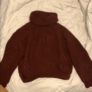 Burgundy cropped chunk knit turtleneck sweater